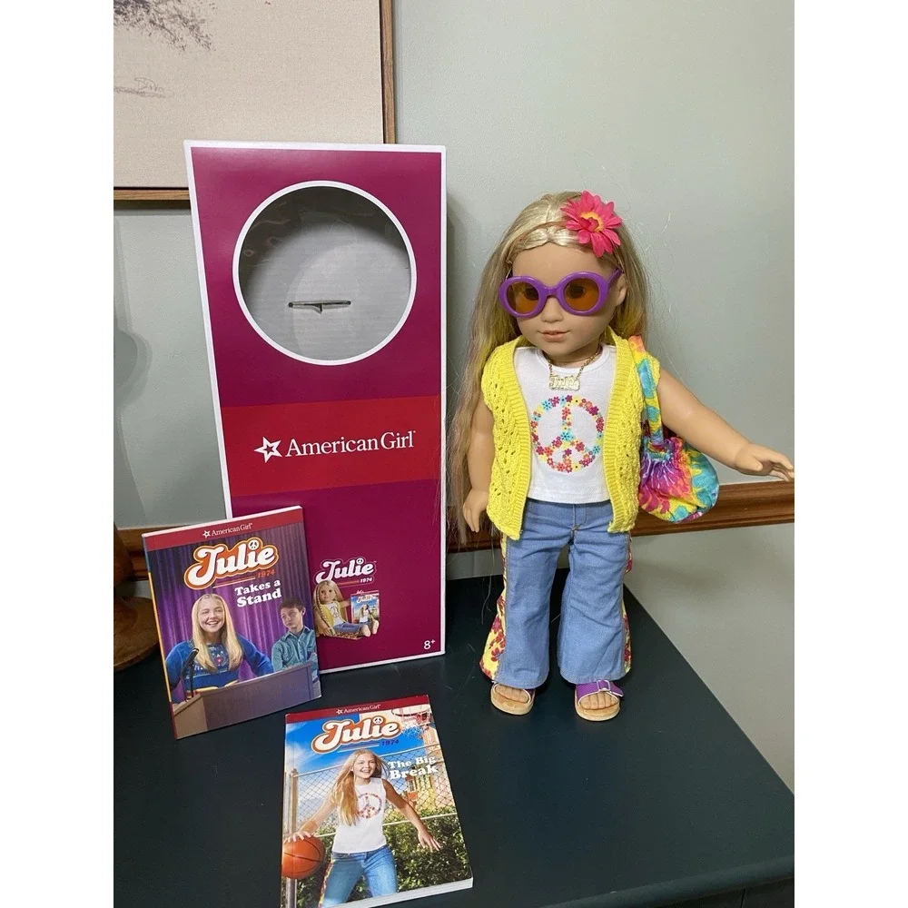 American Girl 18 inch Julie Albright Doll Beforever version Books Box And Extras